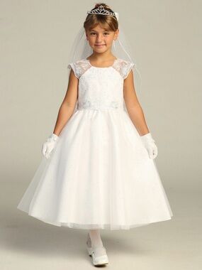 White Girls' Communion or Flower Girl Dress with Veil